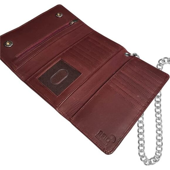 Motorcycle Chain Wallet for Men – Premium Cowhide Leather, RFID Tri-Fold Biker - Picture 6 of 8